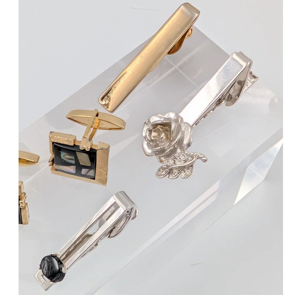 VTG Mens Jewelry Lot Cufflinks and Tie Clips Gold & Silver Tone
